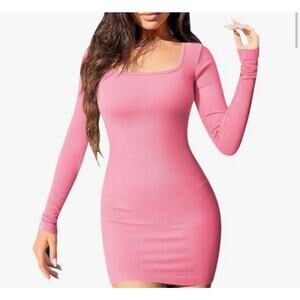 Long Sleeve Square Neck Body Forming Body Hugging Bodycon Mini Dress Size Large
